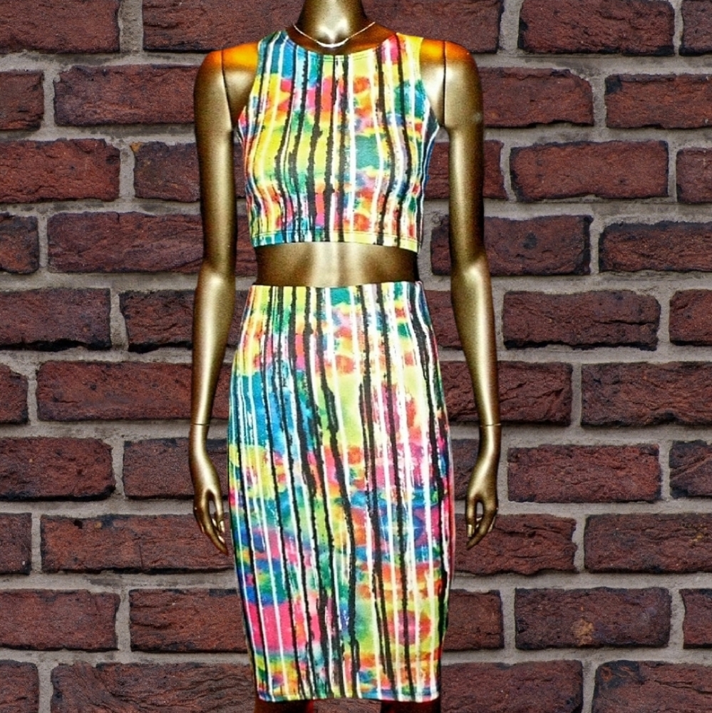 Bright Splatter Paint Pencil Skirt & Crop Top